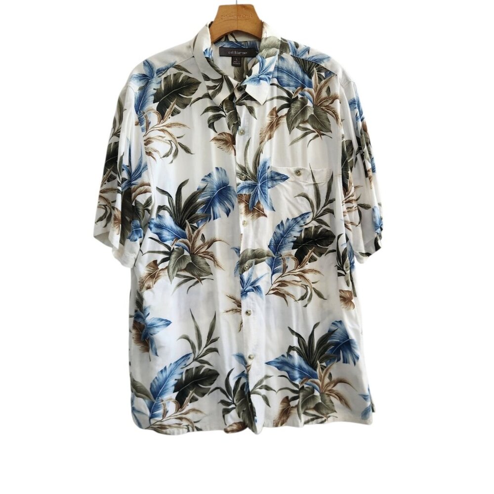Croft & Barrow Hawaiian Shirt Tropical Aloha Floral Short Sleeve Rayon Large EUC